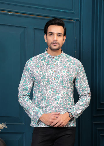 Cotton Grey Printed Kurta